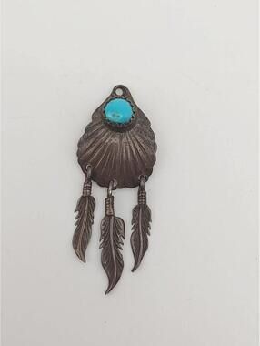 Southwestern 925 Silver Turquoise Concho Shell Feather Charm